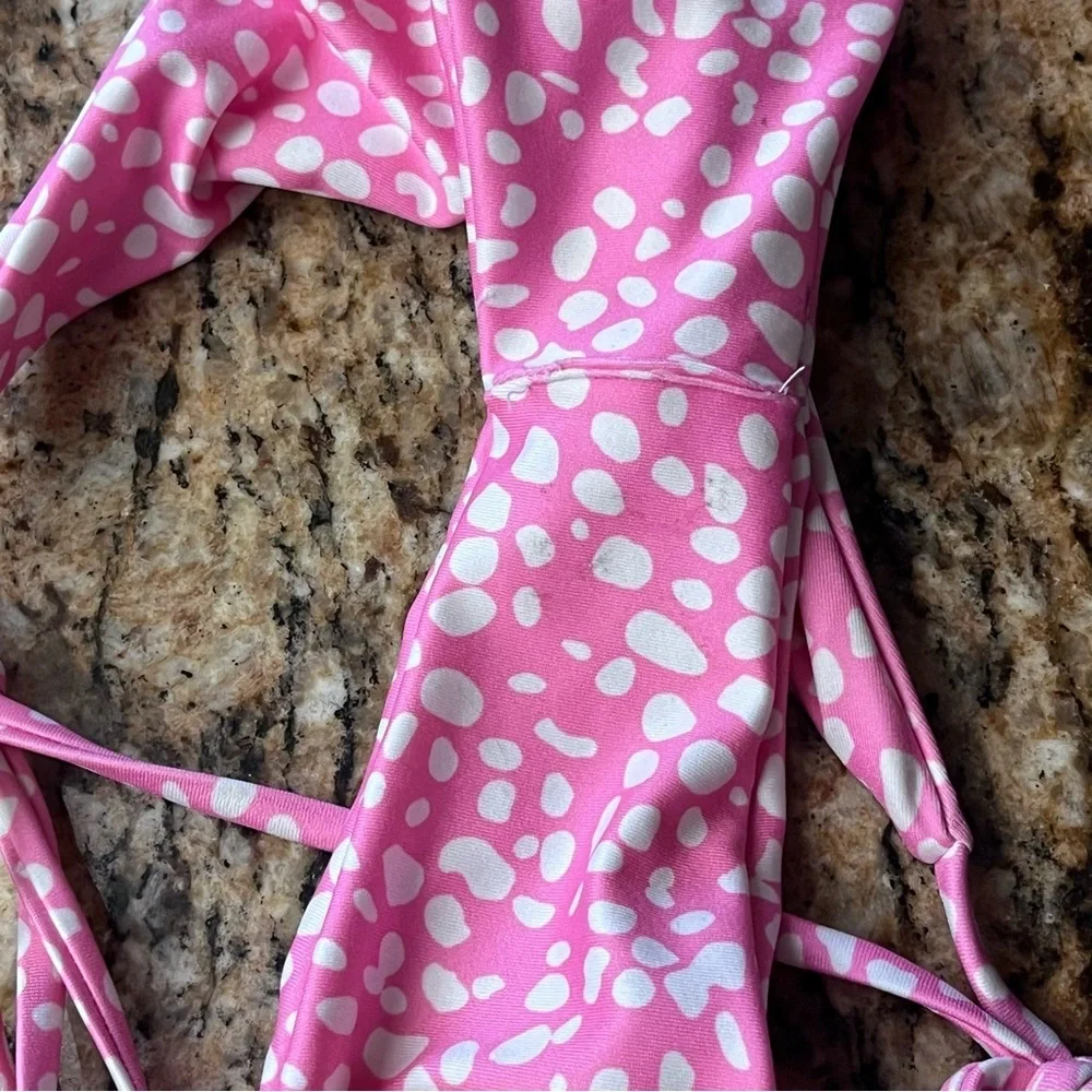 SHEIN Pink Polka Dot Bikini Set Cutout Top XL Tie Side Bottom S Y2K Coquette